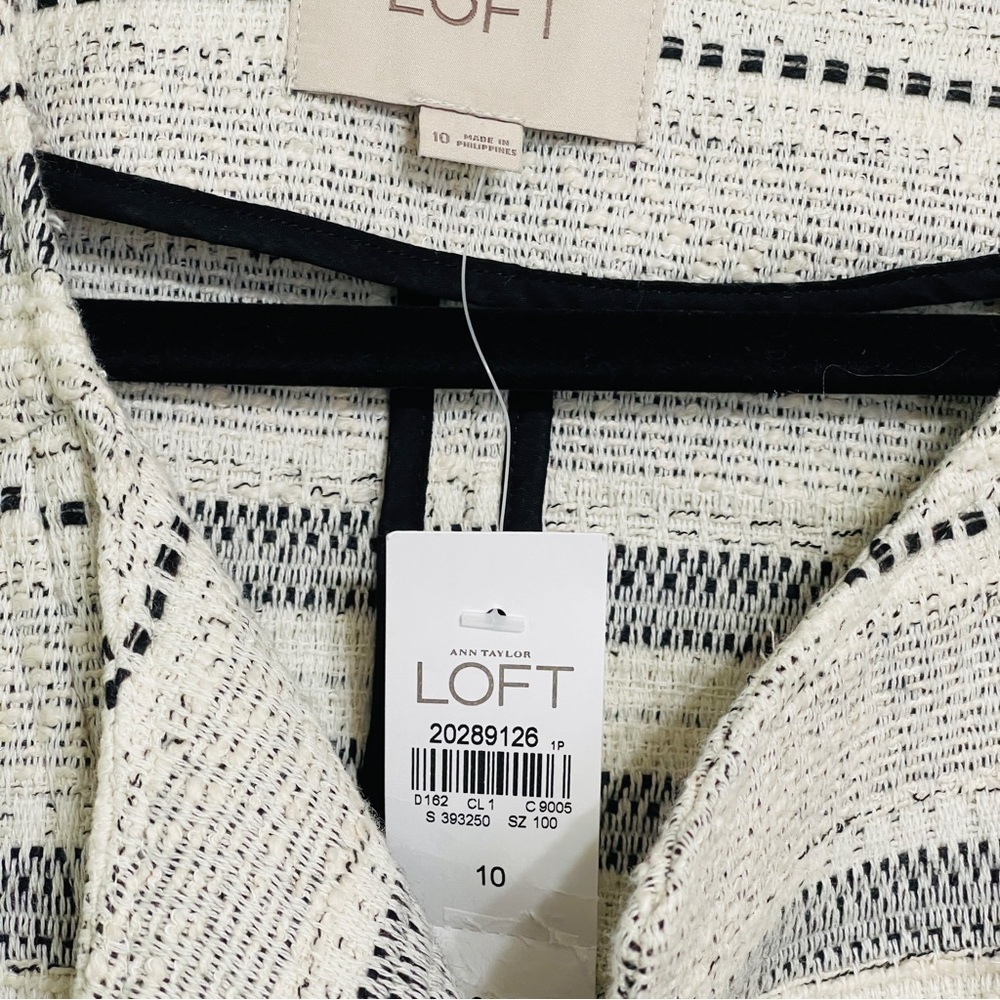 Ann Taylor Loft Textured Tweed Asymmetrical Striped Zip Moto Jacket Size 10 - Picture 3 of 5